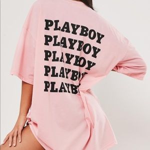 Playboy x Missguided - Pink Oversized Tshirt Dress